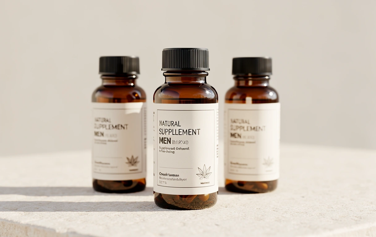 Natural wellness supplements on a stone surface